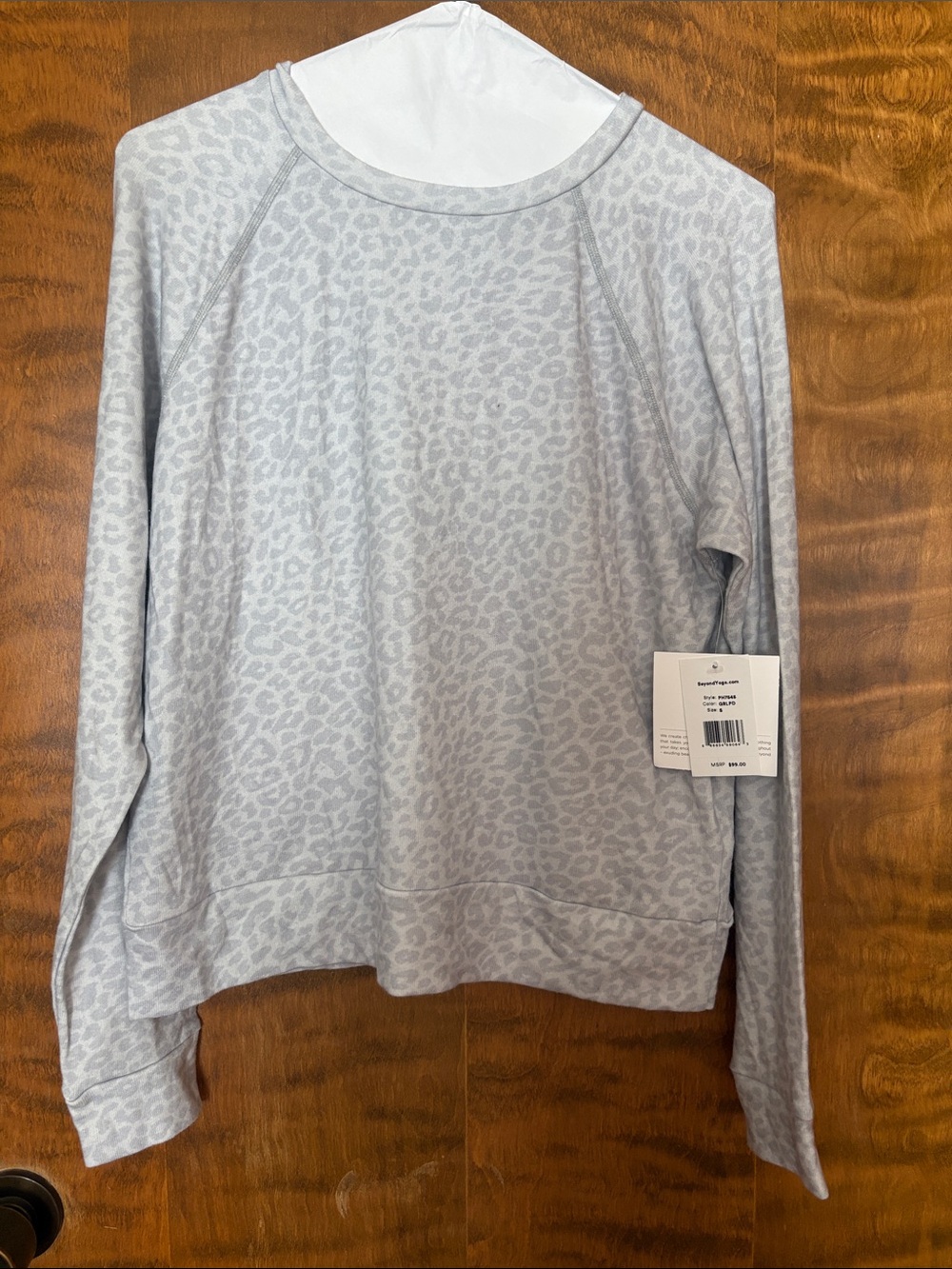 Beyond Yoga Light Gray Leopard-Print Pullover